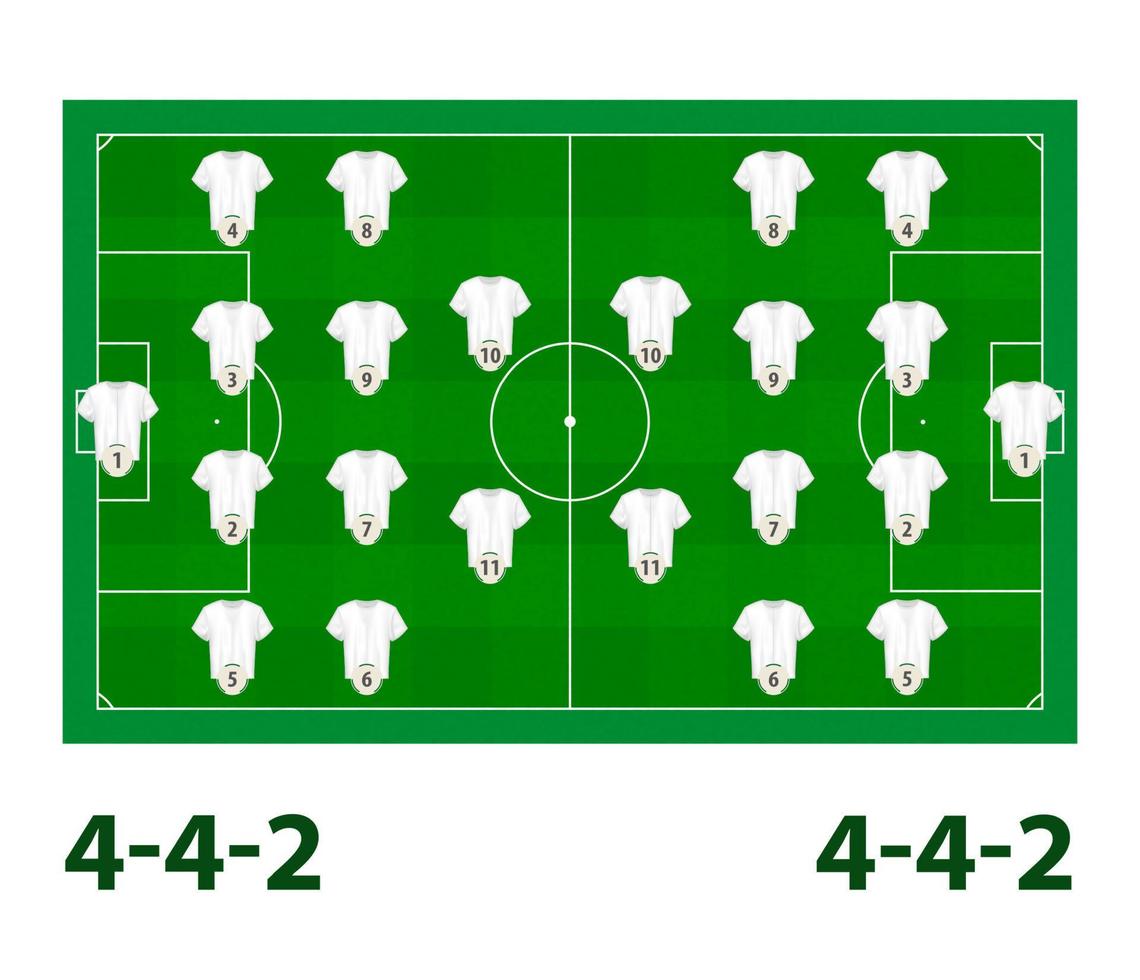 alineaciones de fútbol, formación de jugadores 4-4-2. vector