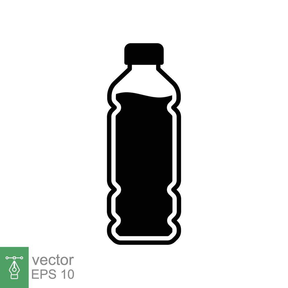 icono de línea sólida de botella de agua. estilo de glifo simple. botella de plástico, bebida, mineral, soda, jugo, concepto de paquete de alimentos y bebidas. ilustración vectorial aislado sobre fondo blanco. eps 10. vector