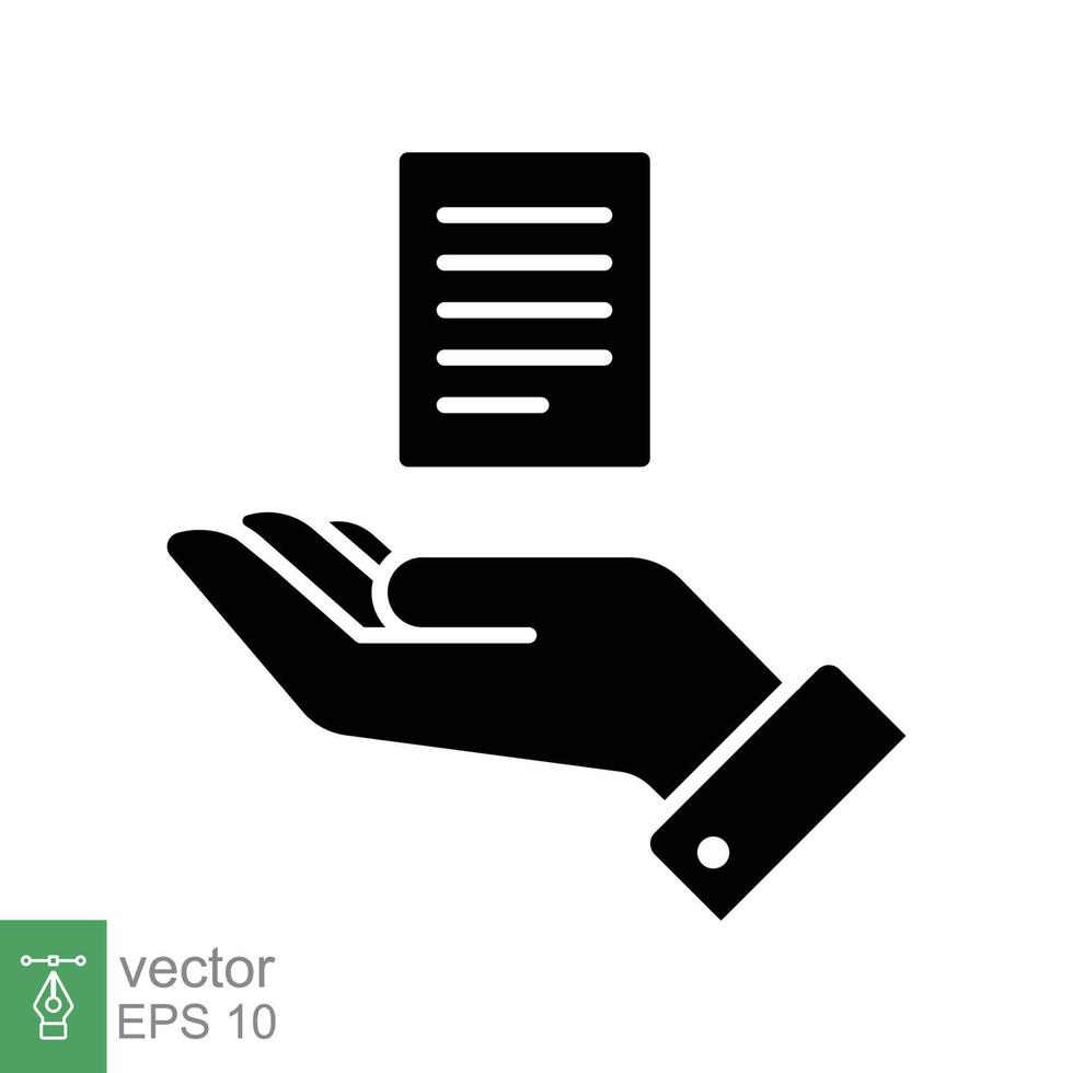 Document handover glyph icon. Simple solid style file symbol. Ownership, transfer, academy, business agreement concept. Vector illustration isolated on white background. EPS 10.