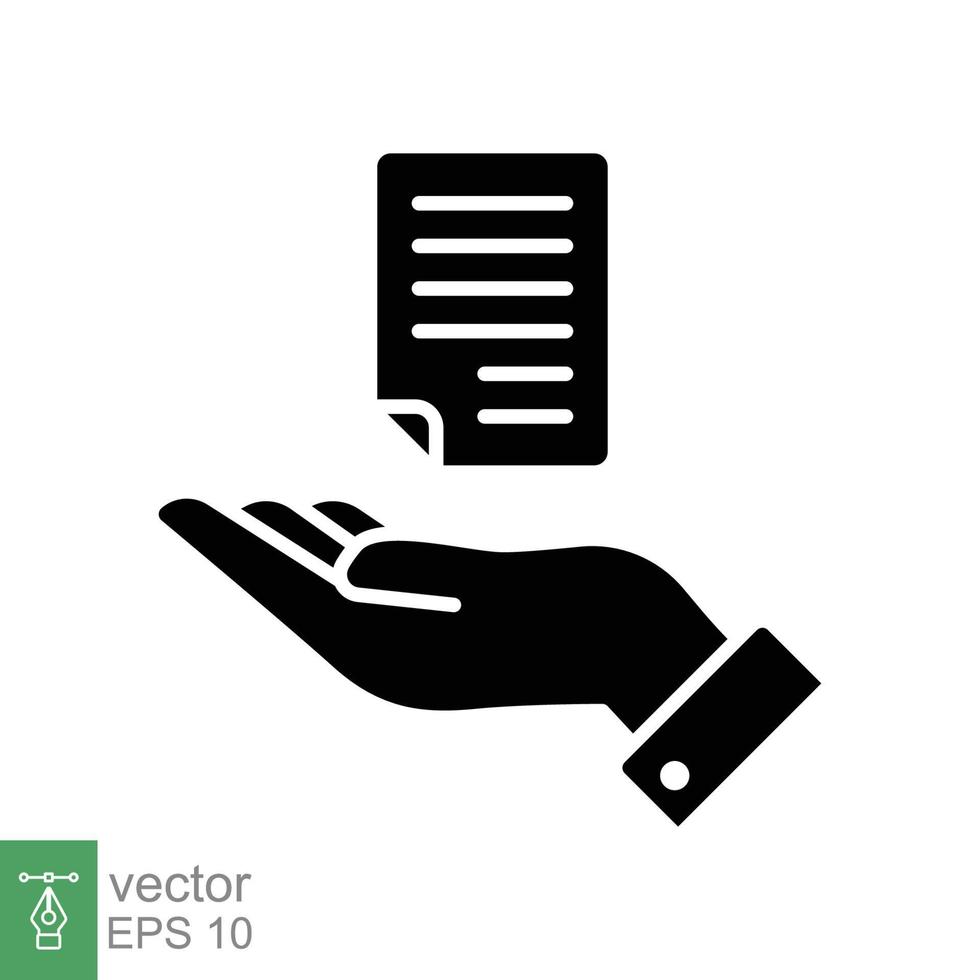 Document handover glyph icon. Simple solid style file symbol. Ownership, transfer, academy, business agreement concept. Vector illustration isolated on white background. EPS 10.