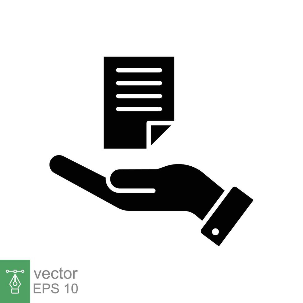 Document handover glyph icon. Simple solid style file symbol. Ownership, transfer, academy, business agreement concept. Vector illustration isolated on white background. EPS 10.