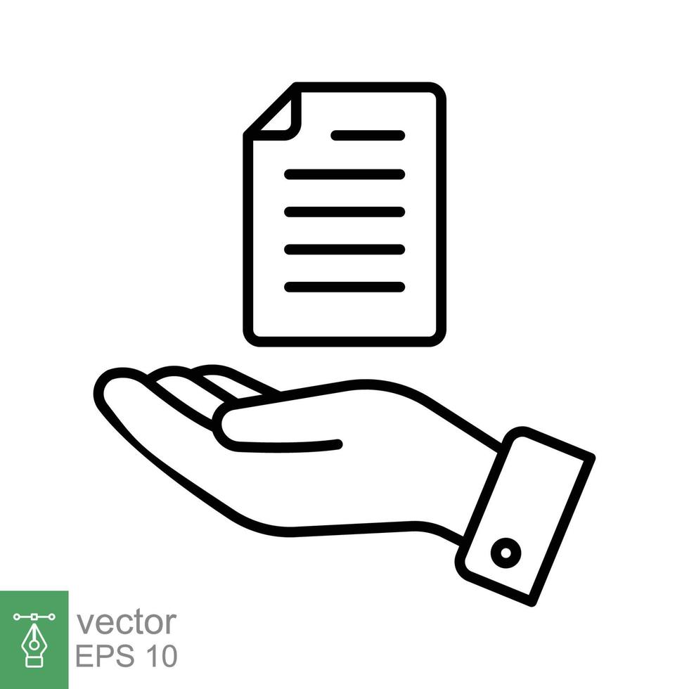 Document handover line icon. Simple outline style file symbol. Ownership, transfer, academy, business agreement concept. Vector illustration isolated on white background. EPS 10.