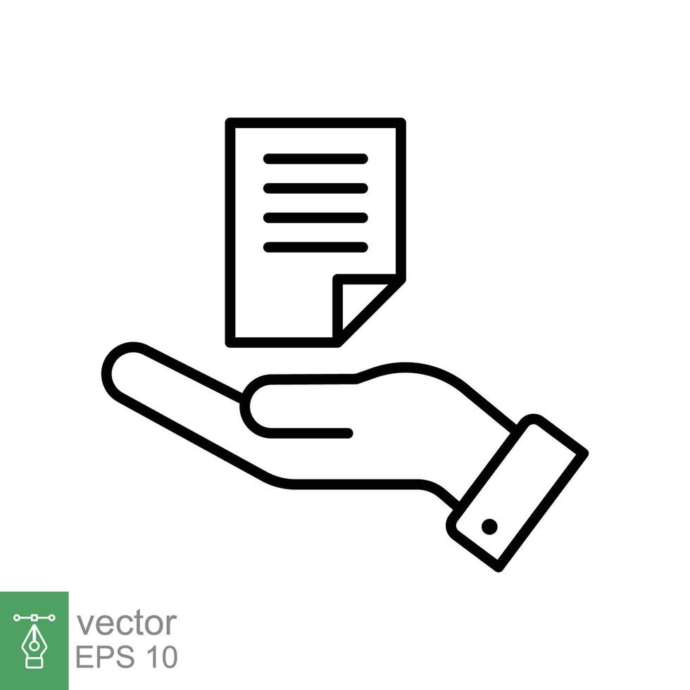 Document handover line icon. Simple outline style file symbol. Ownership, transfer, academy, business agreement concept. Vector illustration isolated on white background. EPS 10.