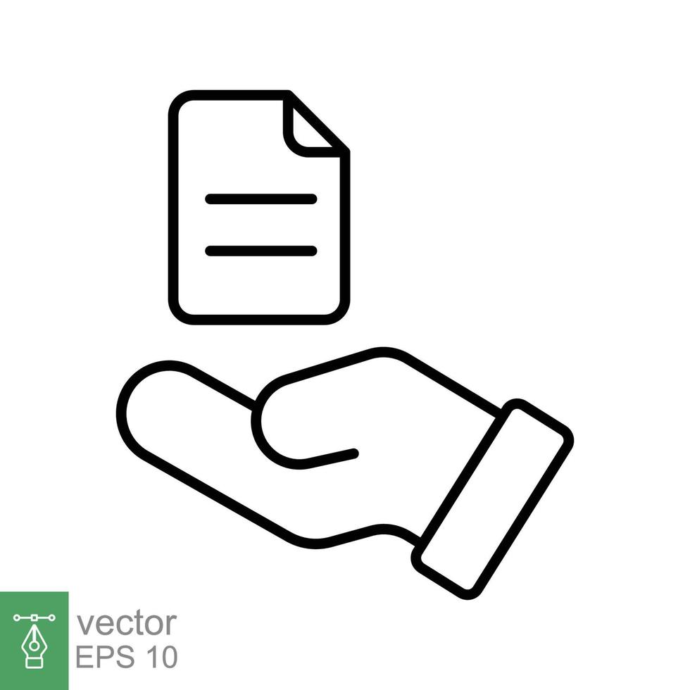 Document handover line icon. Simple outline style file symbol. Ownership, transfer, academy, business agreement concept. Vector illustration isolated on white background. EPS 10.