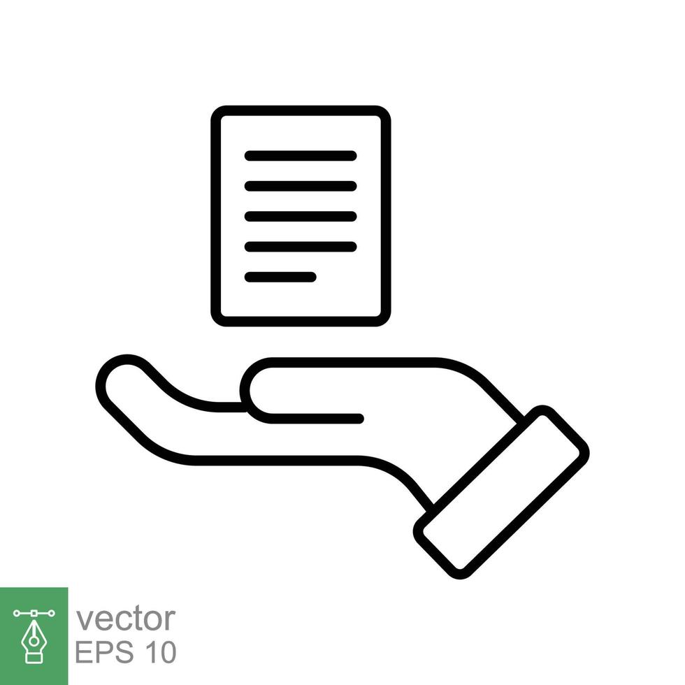 Document handover line icon. Simple outline style file symbol. Ownership, transfer, academy, business agreement concept. Vector illustration isolated on white background. EPS 10.