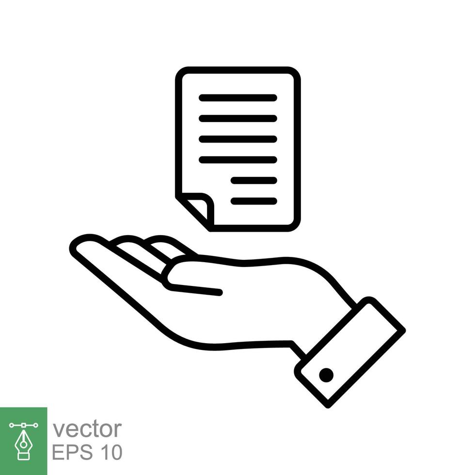 Document handover line icon. Simple outline style file symbol. Ownership, transfer, academy, business agreement concept. Vector illustration isolated on white background. EPS 10.
