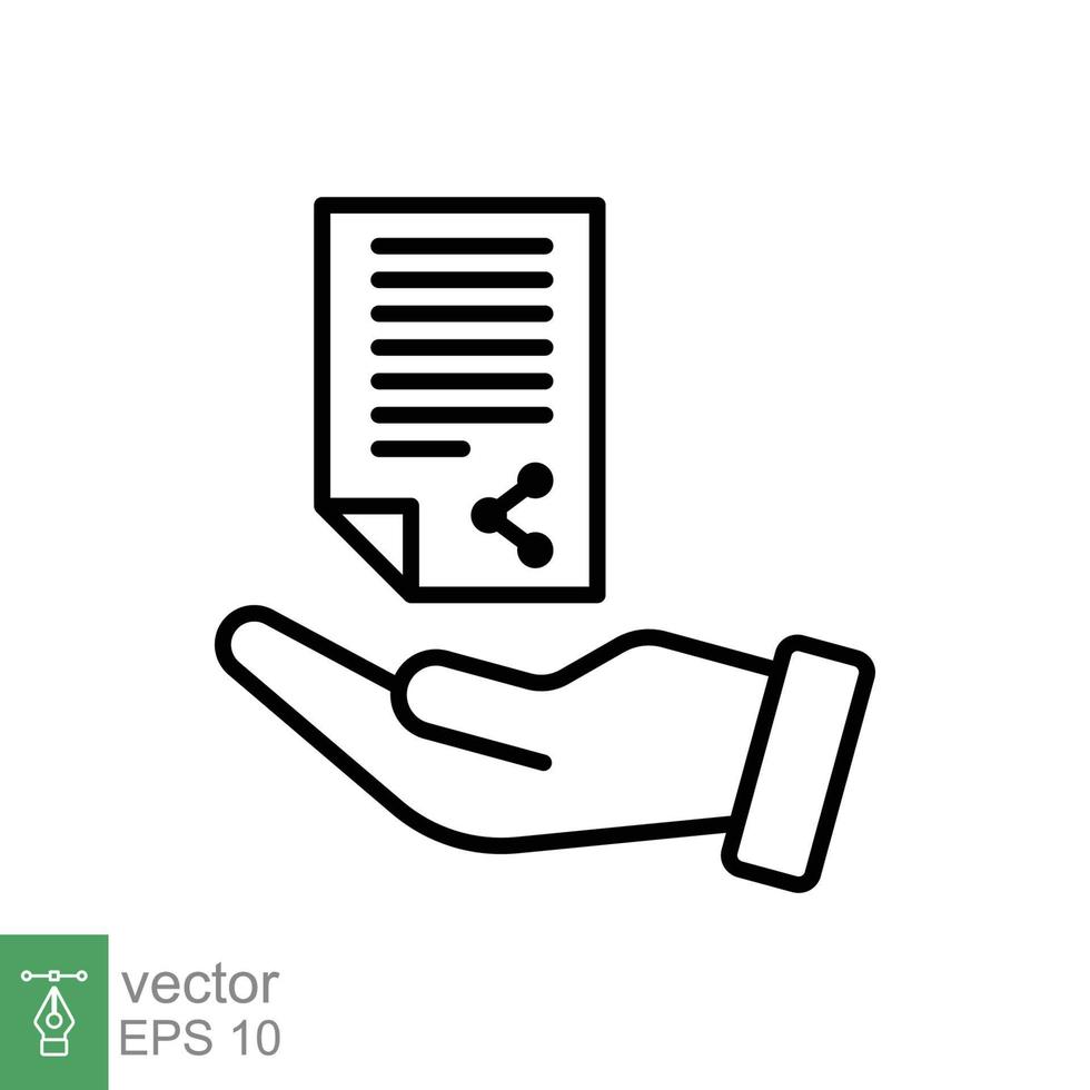 Document handover line icon. Simple outline style file symbol. Ownership, transfer, academy, business agreement concept. Vector illustration isolated on white background. EPS 10.