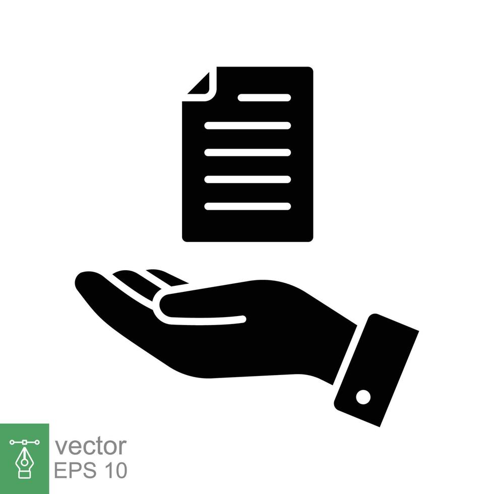 Document handover glyph icon. Simple solid style file symbol. Ownership, transfer, academy, business agreement concept. Vector illustration isolated on white background. EPS 10.