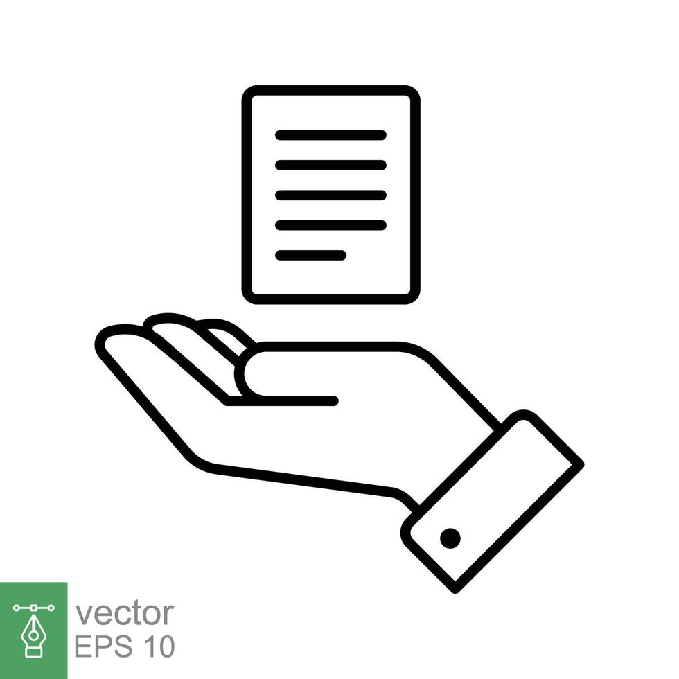 Document handover line icon. Simple outline style file symbol. Ownership, transfer, academy, business agreement concept. Vector illustration isolated on white background. EPS 10.