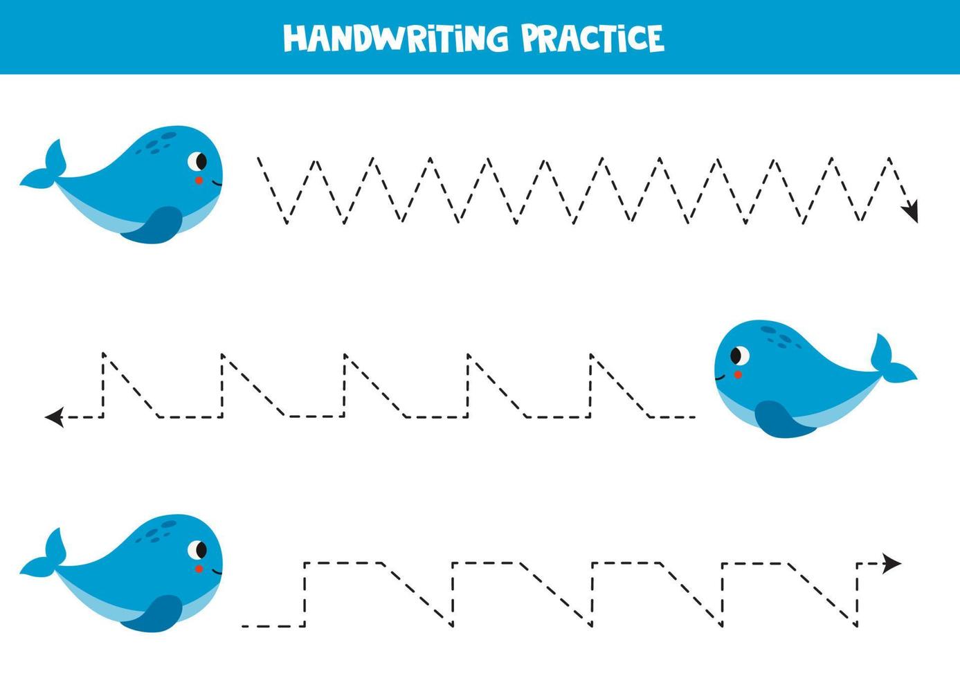 Tracing lines for kids. Cartoon blue whale. vector