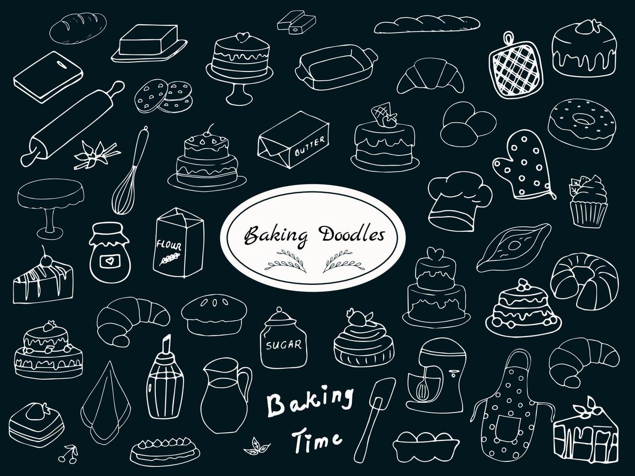 Hand-drawn baking doodle set vector