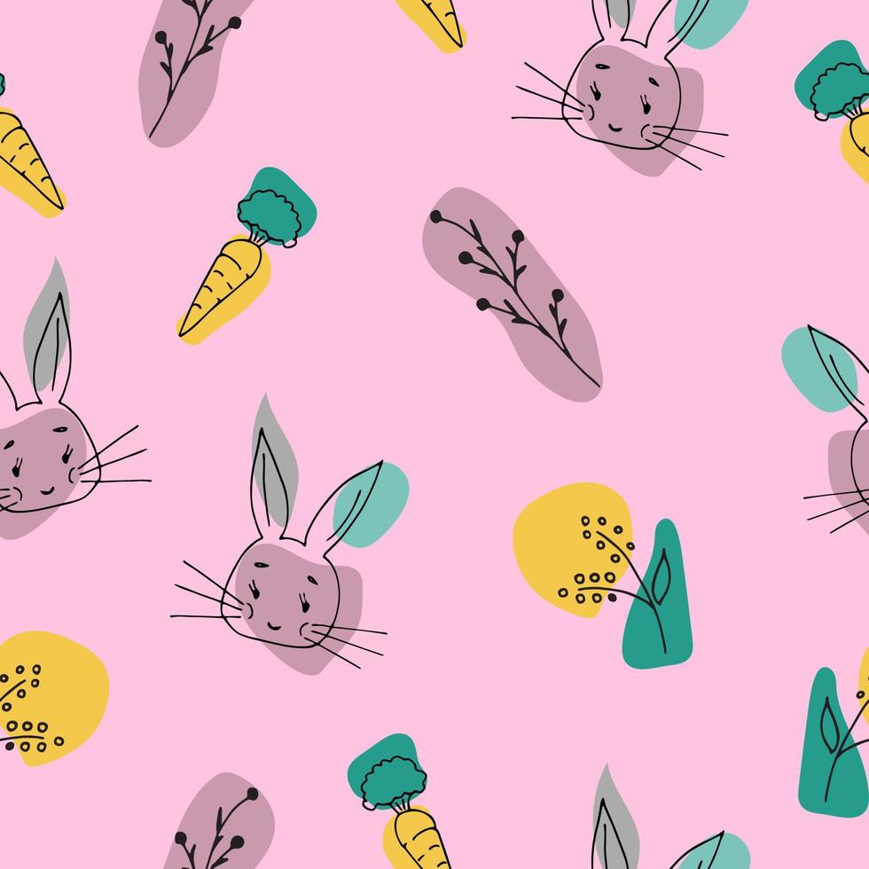 Seamless cartoon pattern rabbit and carrot vector
