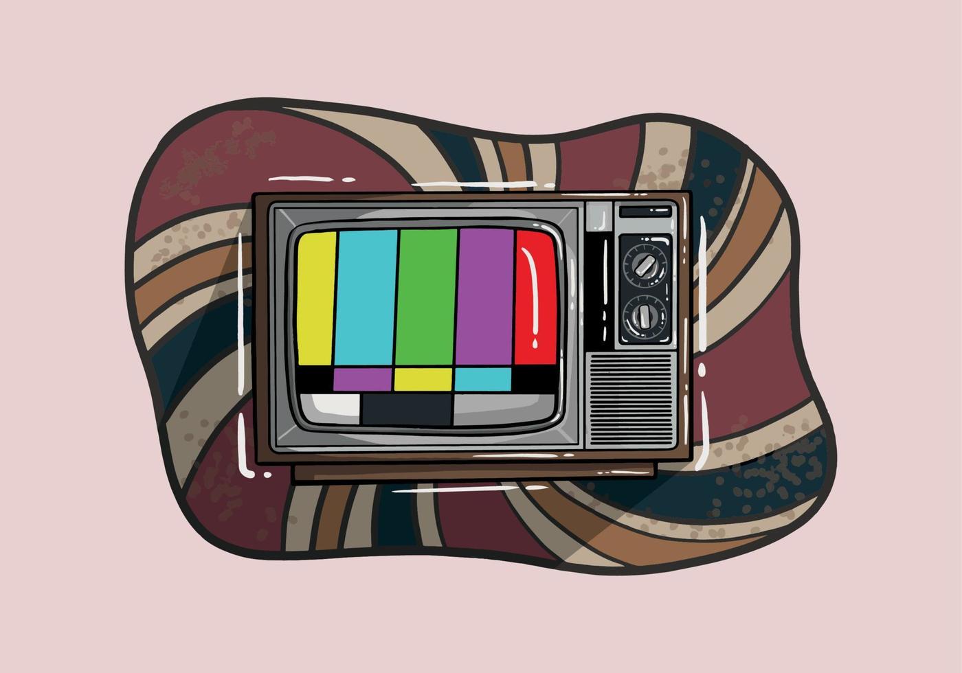 Vector illustration. Analogue retro TV with error screen, TV No signal concept. Retro Television box. Clip art with contour for graphic design. Isolated on white background