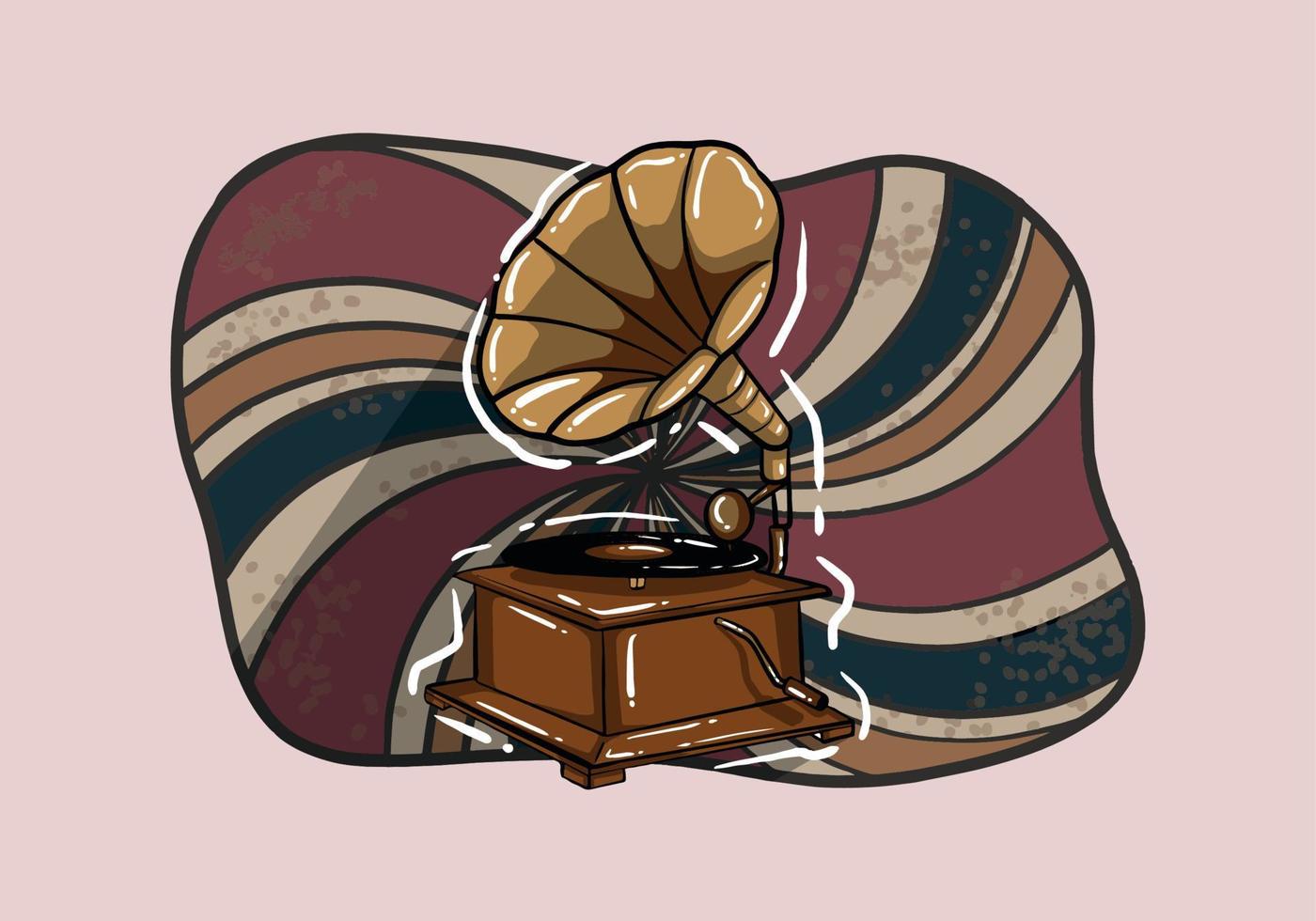 Fantasy grotesque vintage steampunk style gramophone. Hand drawn vector illustration. Music festival, band poster, t-shirt, tattoo, logo design.