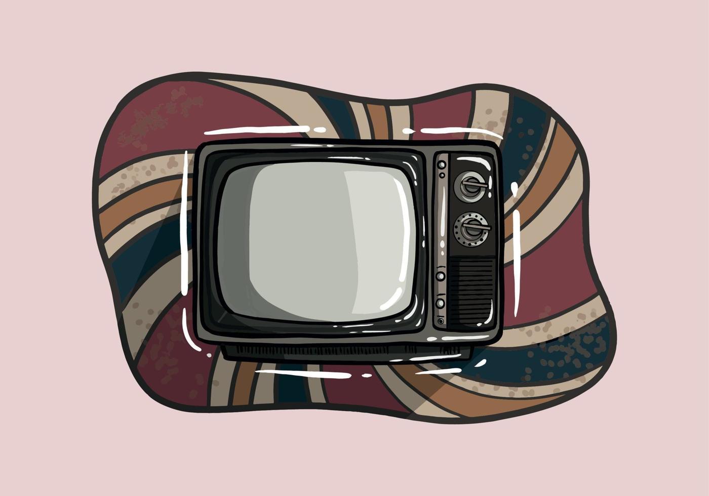 ilustración vectorial tv retro analógica con antena, selector de canal y señal. caja de televisión retro. imágenes prediseñadas con contorno para diseño gráfico. aislado sobre fondo blanco vector