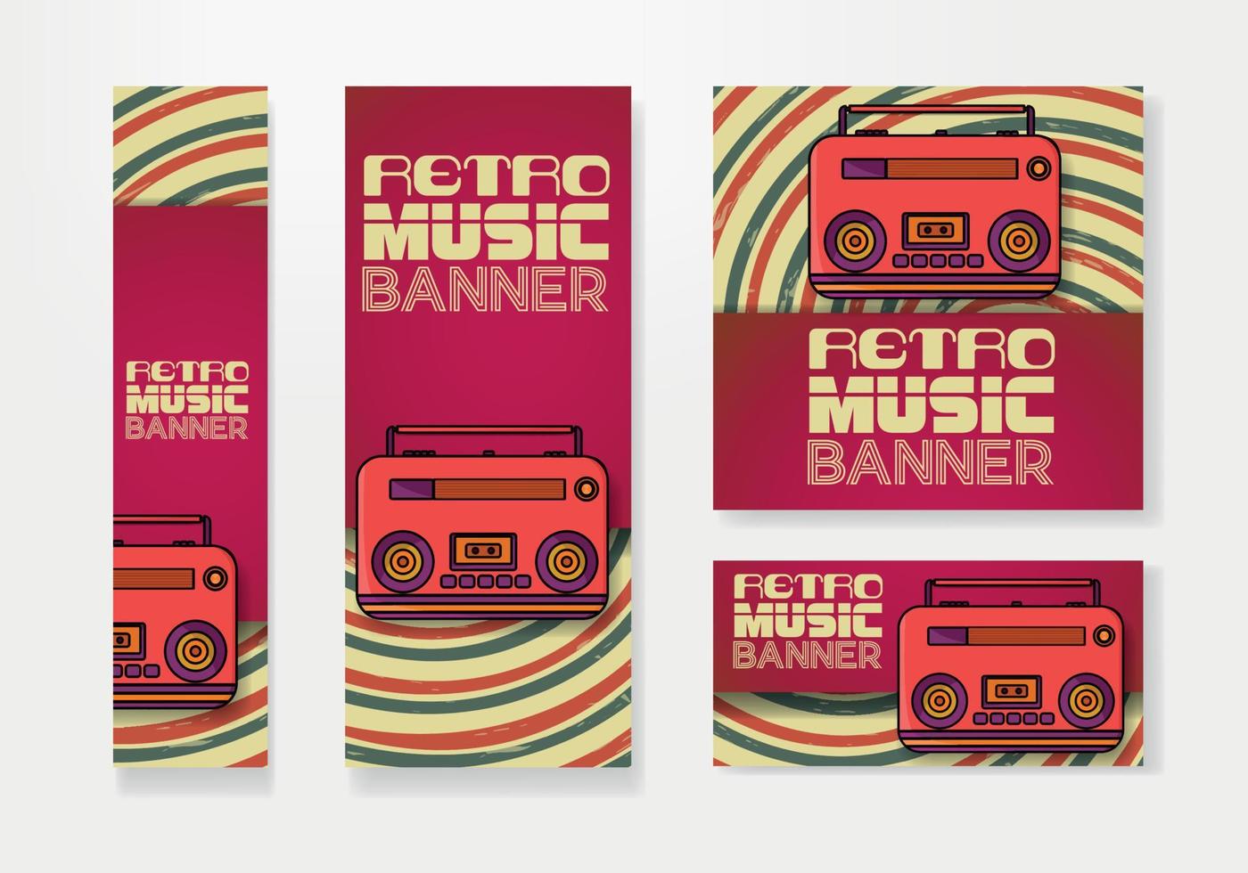 conjunto de banners de música retro. fondo retro y radio roja retro. vector de fondo de música vintage