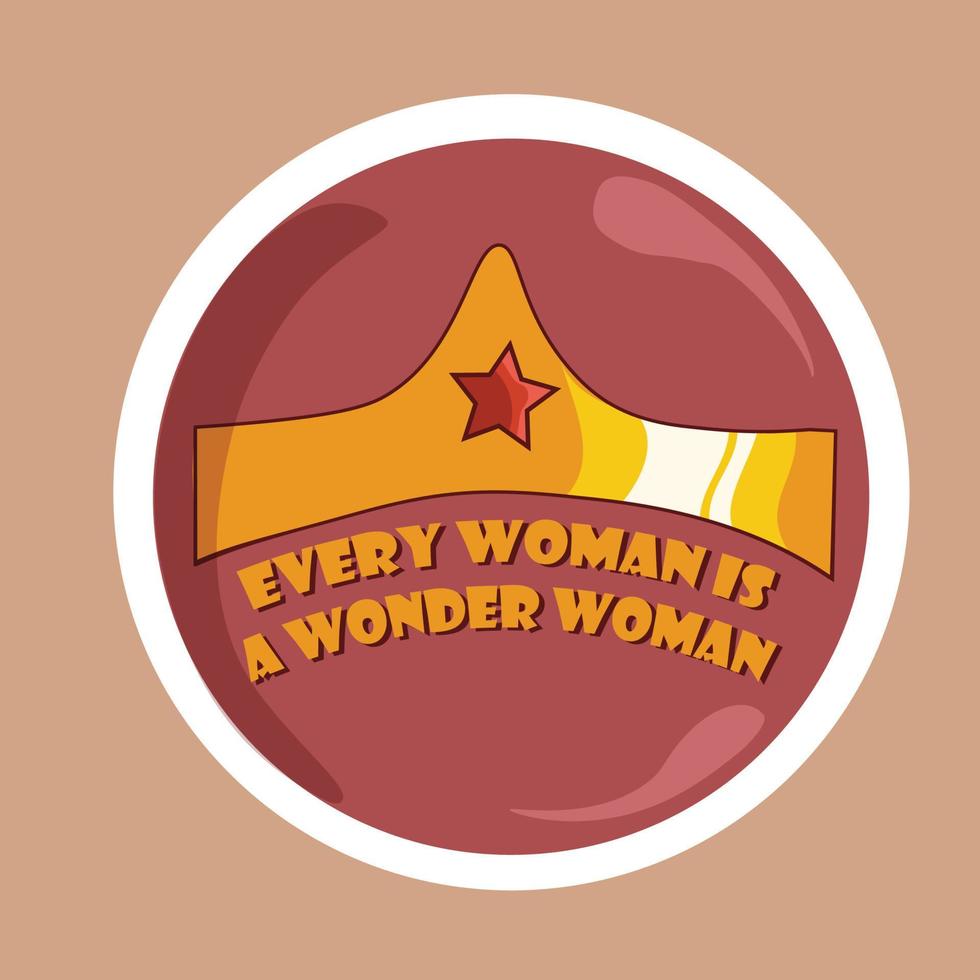 Vector design with lettering. Sticker in retro groovy style. Every woman is a wonder woman