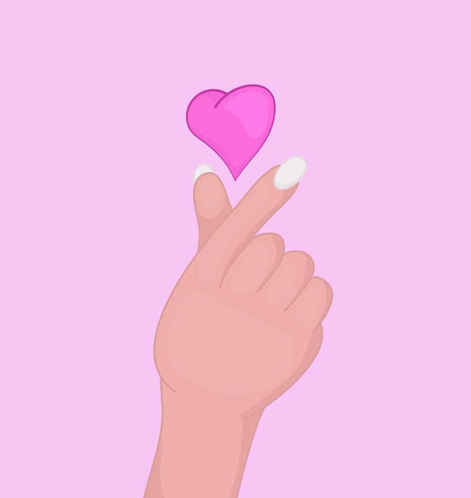 Korean Finger Heart Hand Gesture, finger love symbol hand drawing style with flat color. vector