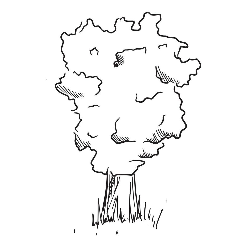 A simple sketch of a tree with foliage. Vector isolated monochrome illustration.