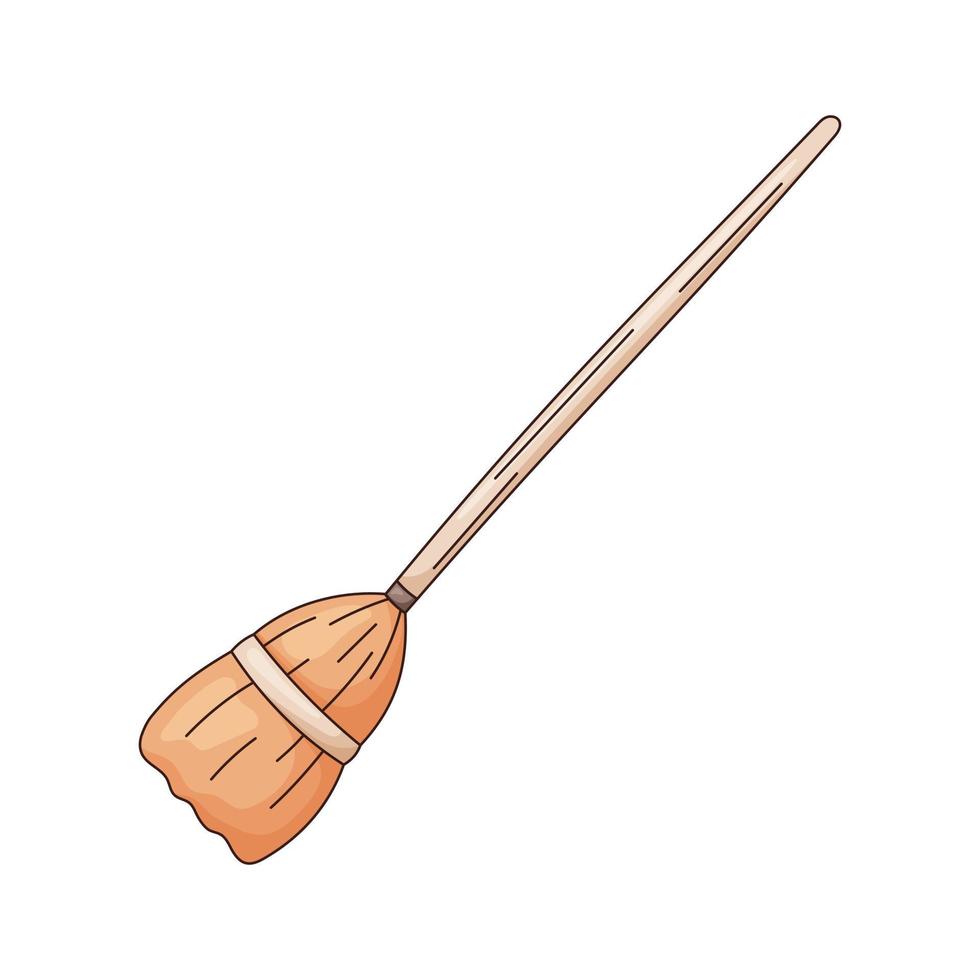 Cartoon broom for cleaning and sweeping the floor, vector isolated illustration.