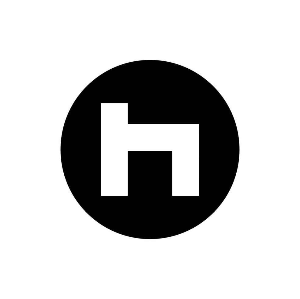 pequeña marca 'h' en el monograma del nombre inicial. h con redondo negro. logotipo h. vector