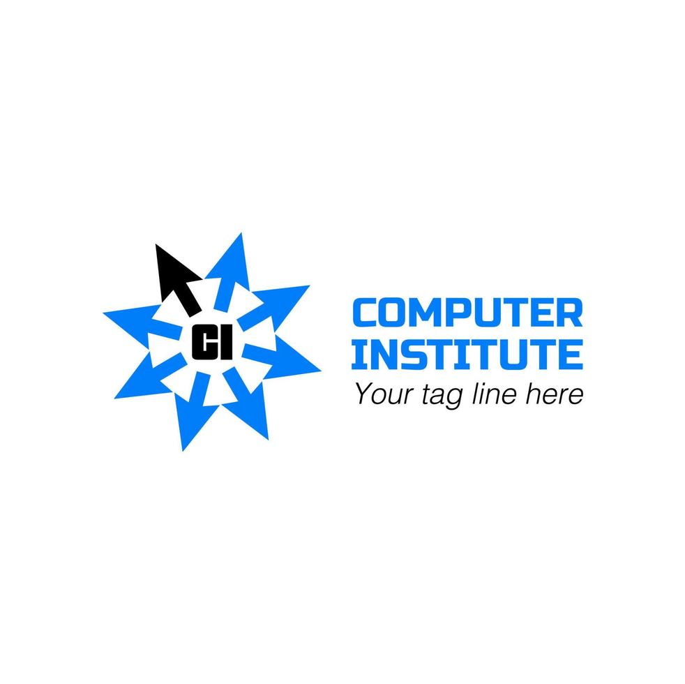 Computer Institute logo with computer arrow icon. vector