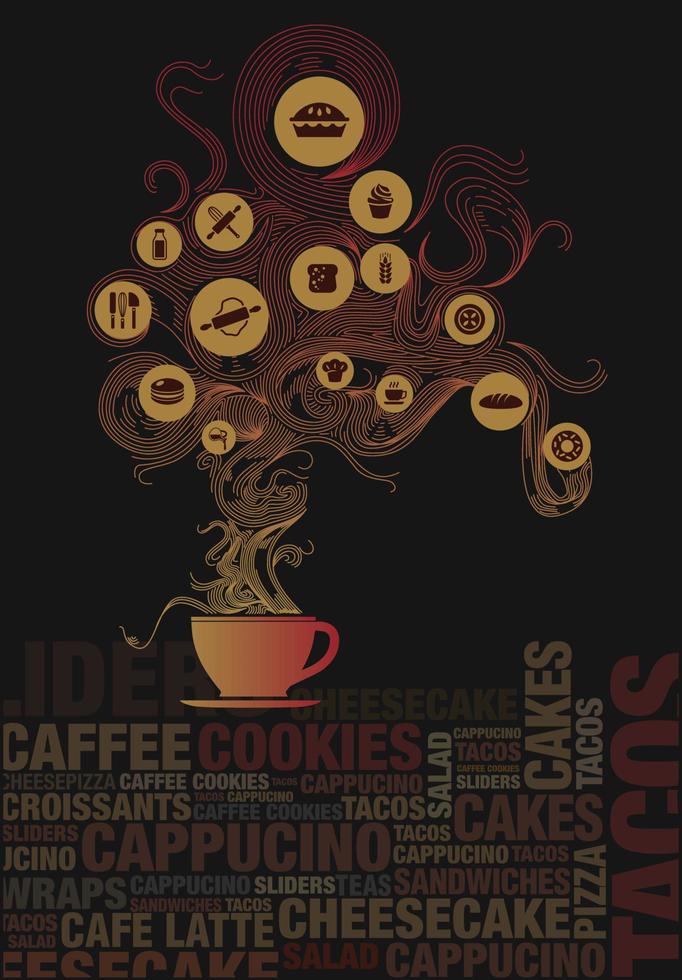 tea cup illustration with all elements of cafe. vector