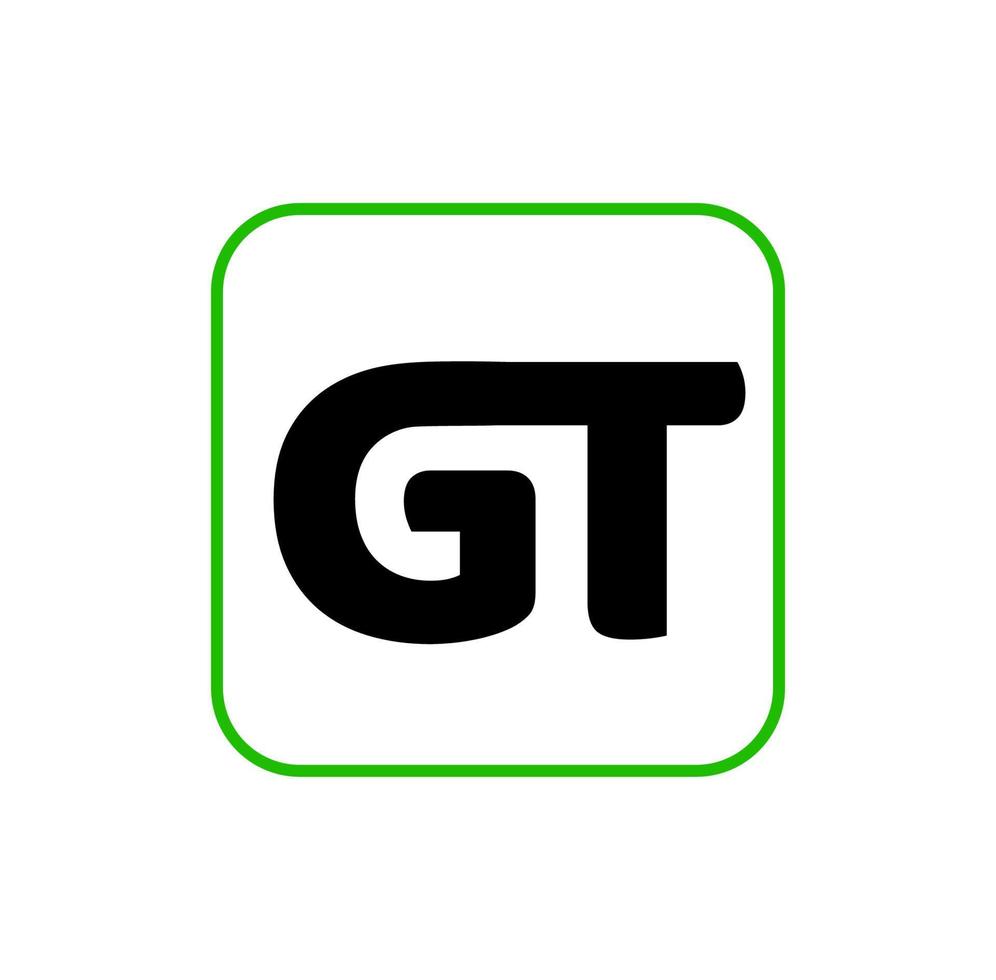 GT company name initial letters monogram. GT joined letters on green square. vector