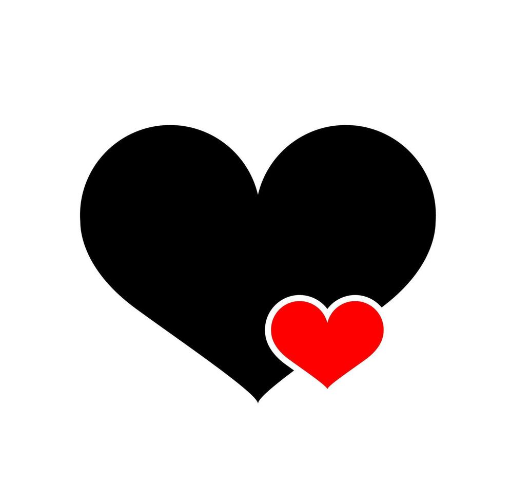 símbolo de amor por amor. corazón rojo sobre corazón negro. vector