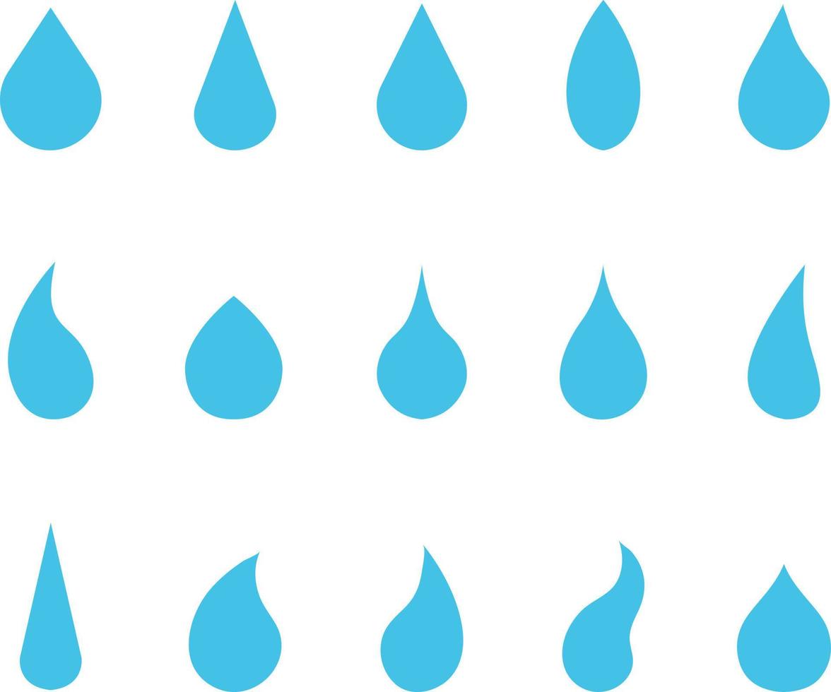 A vector collection of water droplet shapes