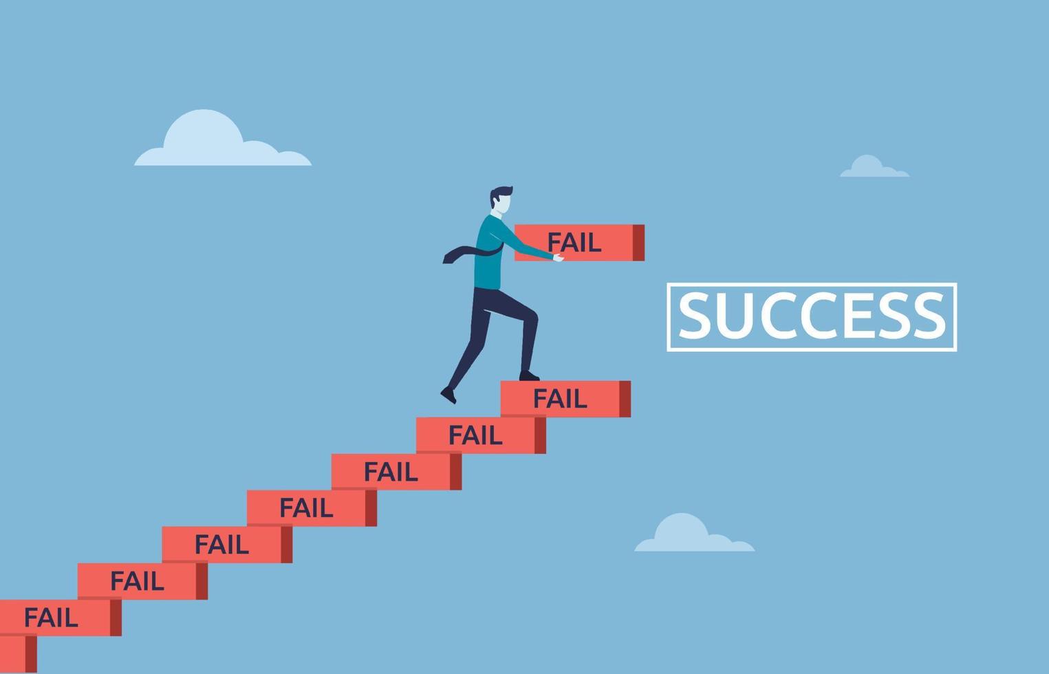 Learn to fail as path to achieve goal concept, Improve from failure build up stair to success, strive businessman build stair to success with his failure vector