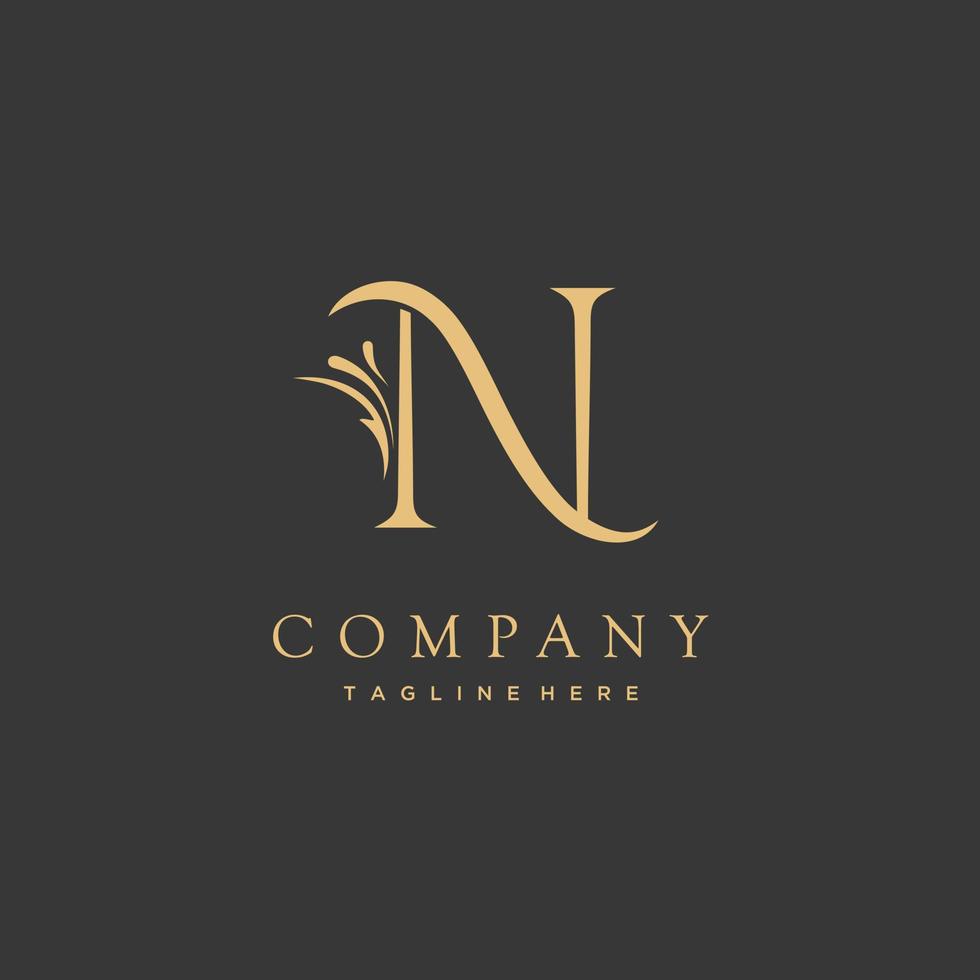 Luxury letter initial N logo template in gold color. Royal premium logo template vector