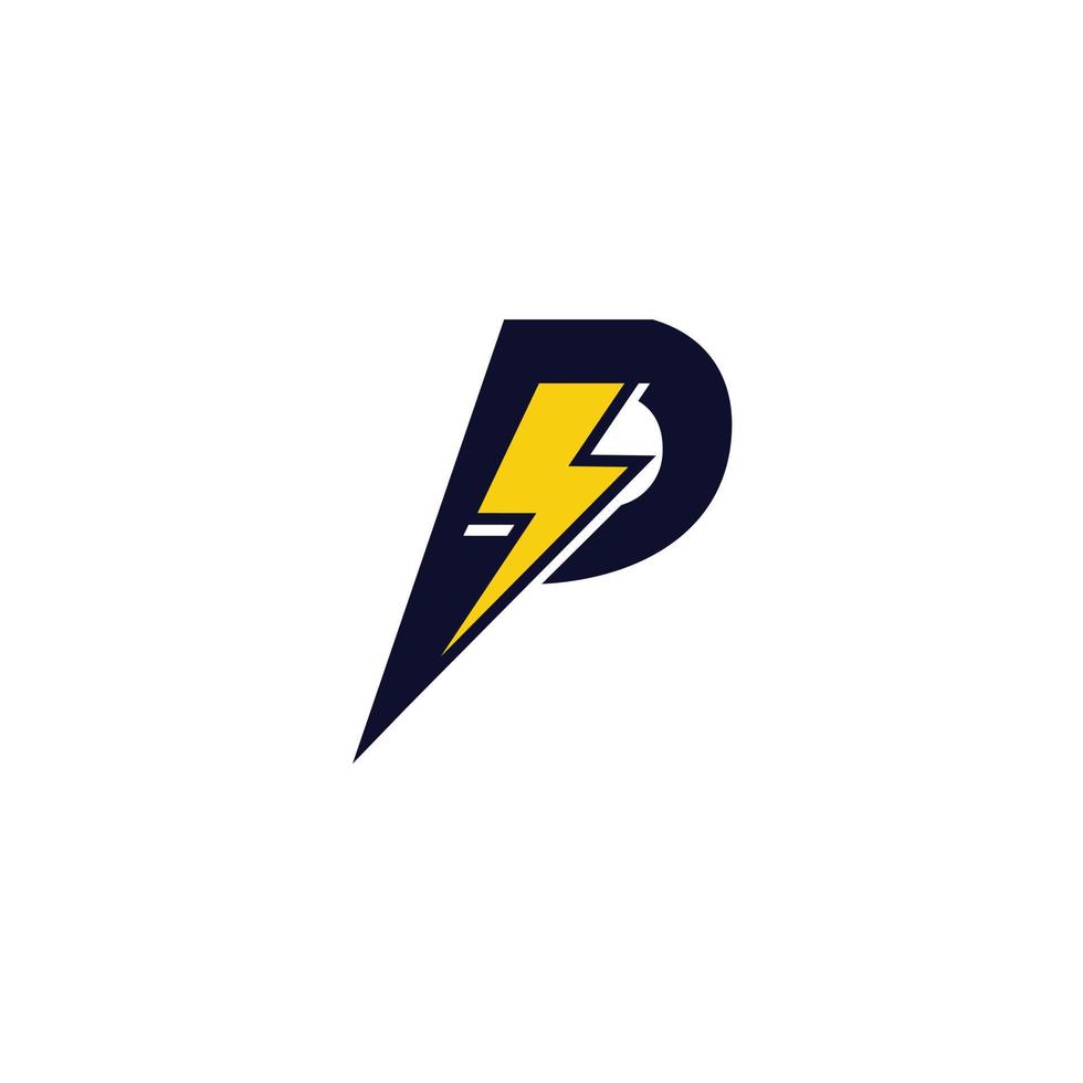 Power logo design. P letter and lightning on the white background. Power and energy technology. vector