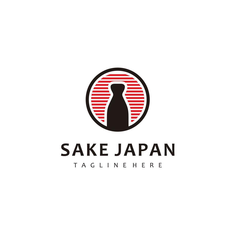 Sake japan bar and restaurant logo design, flat style isolated on sun background vector