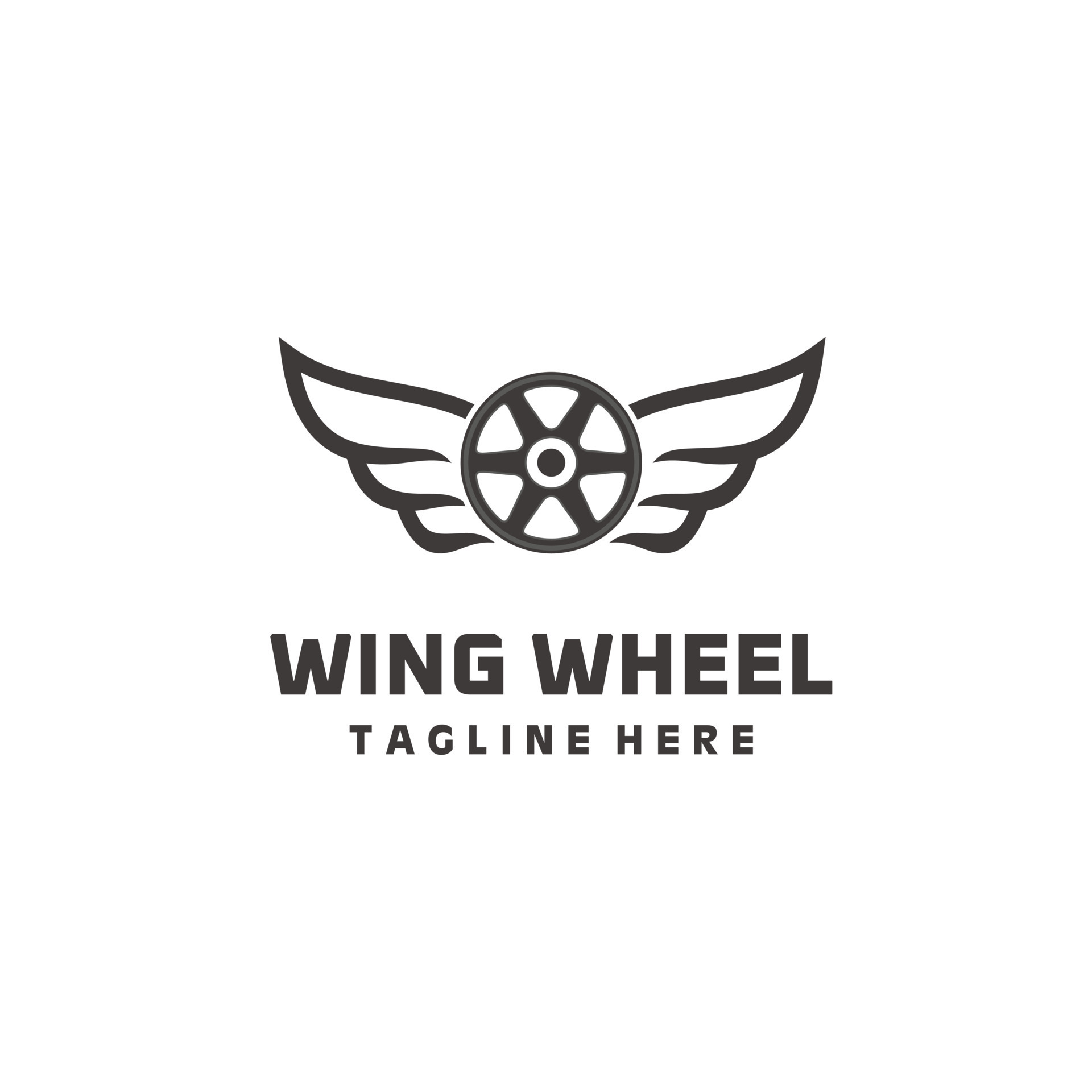 Wheel with wing logo design, racing symbol club car. Sport car