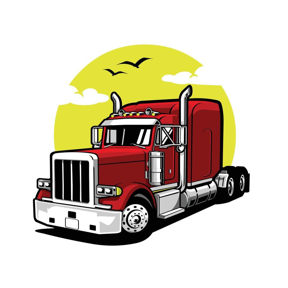 Semi truck big rig 18 wheeler vector art illustration isolated in white background