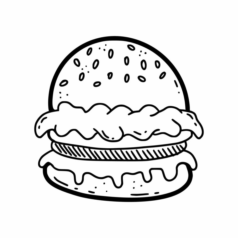 hamburguesa. ilustración de fideos vectoriales para el menú del café. Comida rápida. icono dibujado a mano. vector