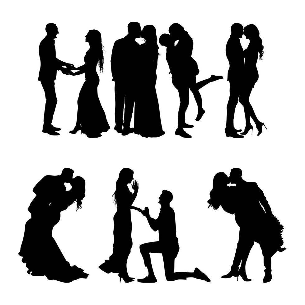 Set of Couples Silhouettes - Silhouettes of Valentines Day Couples - Vector Silhouettes of Couples on a White Background