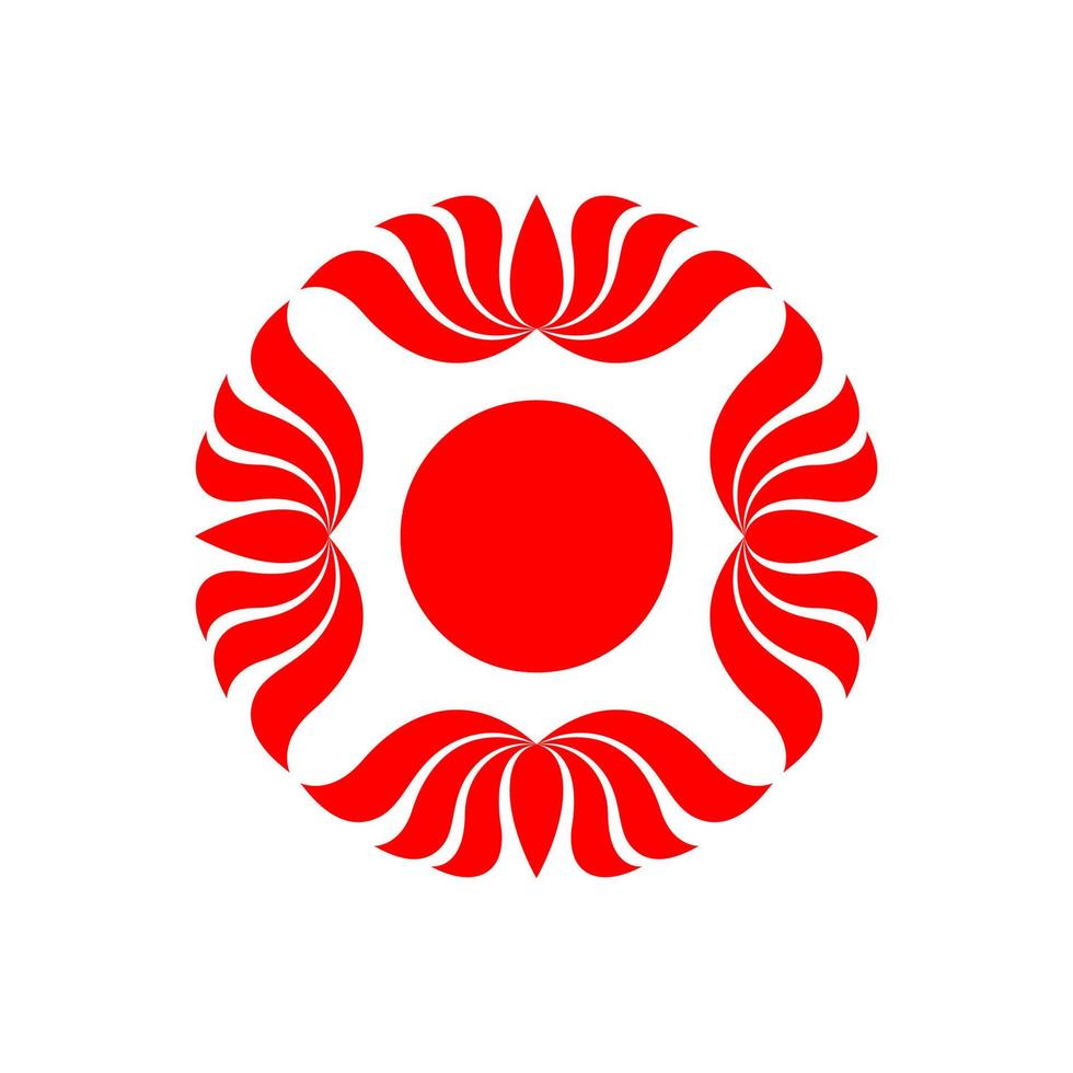 Four red lotus round mandala with red dot. vector