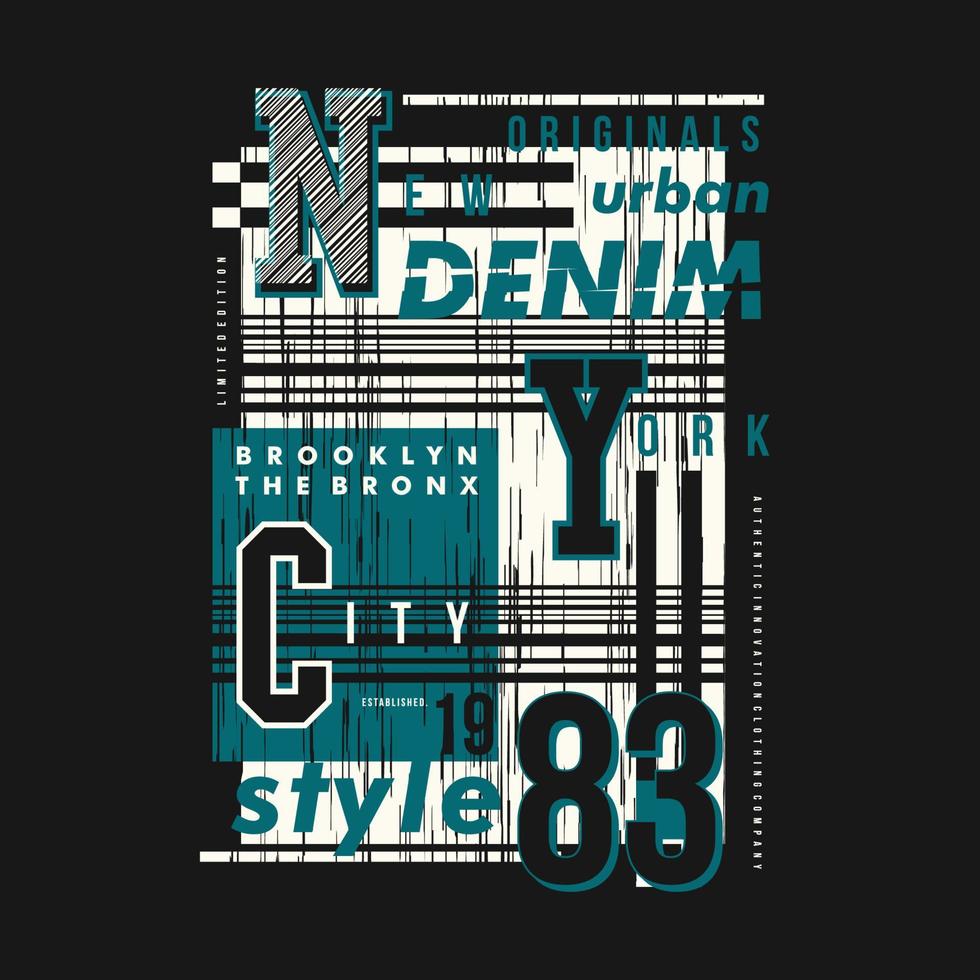 urban denim, brooklyn, new york city, text frame, graphic t shirt design, typography vector, illustration, casual style vector