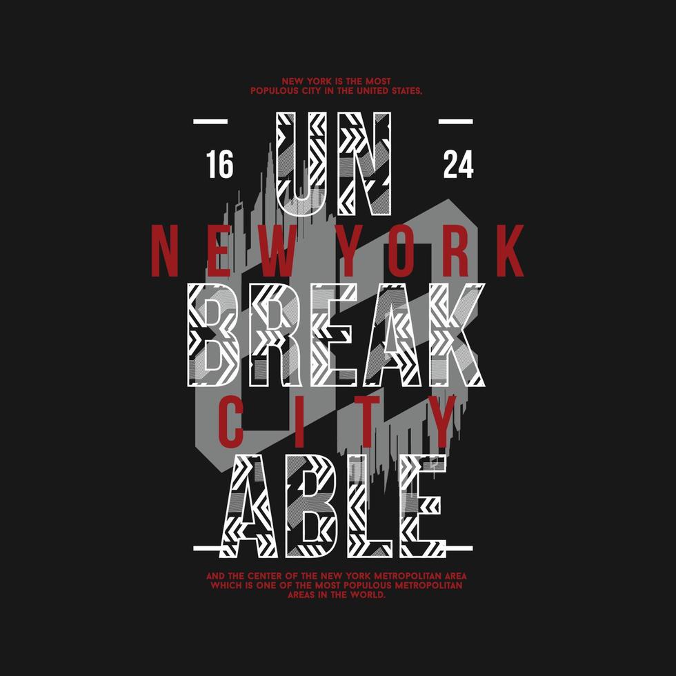 irrompible, ciudad de nueva york, marco de texto, diseño gráfico de camisetas, vector de tipografía, ilustración, estilo informal