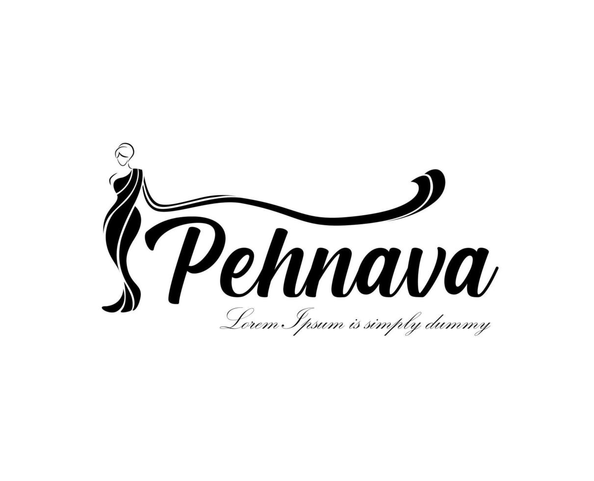 Pehnava Sarees logo. Pahnava logo with women saree figure. vector