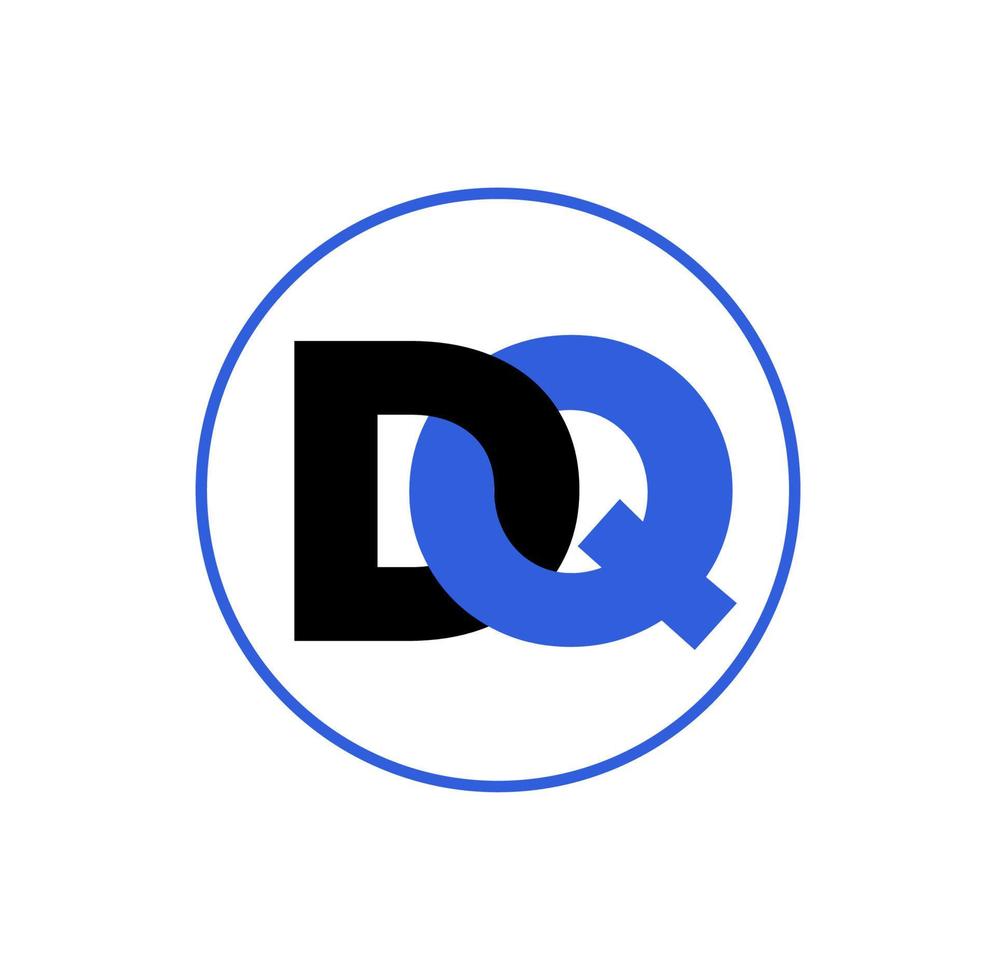 Letras iniciales de la marca dq. dq unió letras en icono de color negro y azul. vector