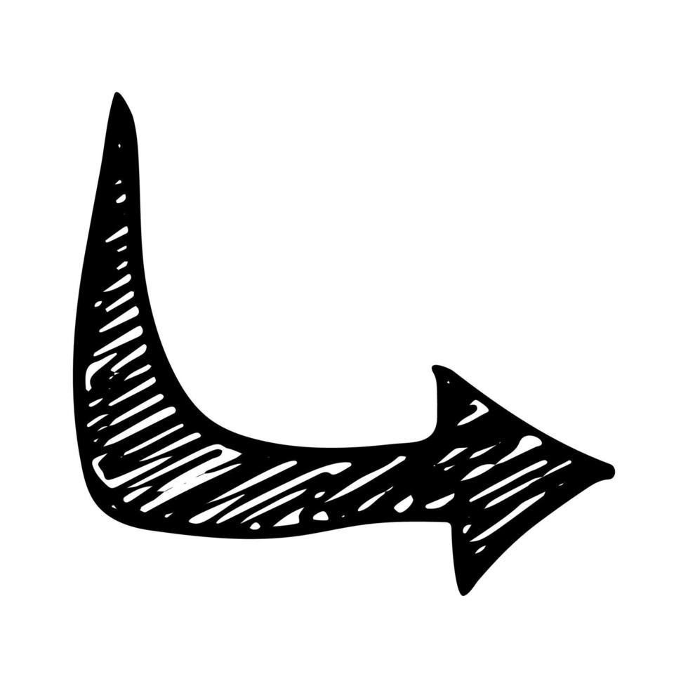 flecha dibujada a mano negra. bosquejo de la flecha del garabato aislado sobre fondo blanco. ilustración vectorial vector