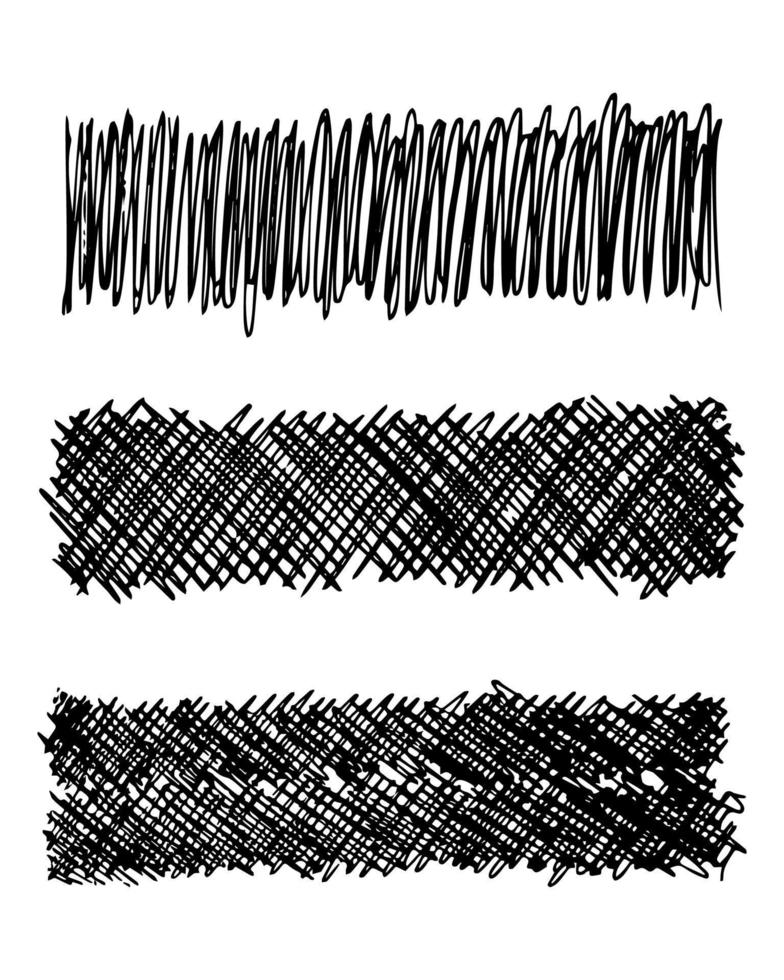 Sketch scribble smear. Set of three black pencil smears in the shape of a rectangle on white background. Great design for any purposes. Vector illustration.