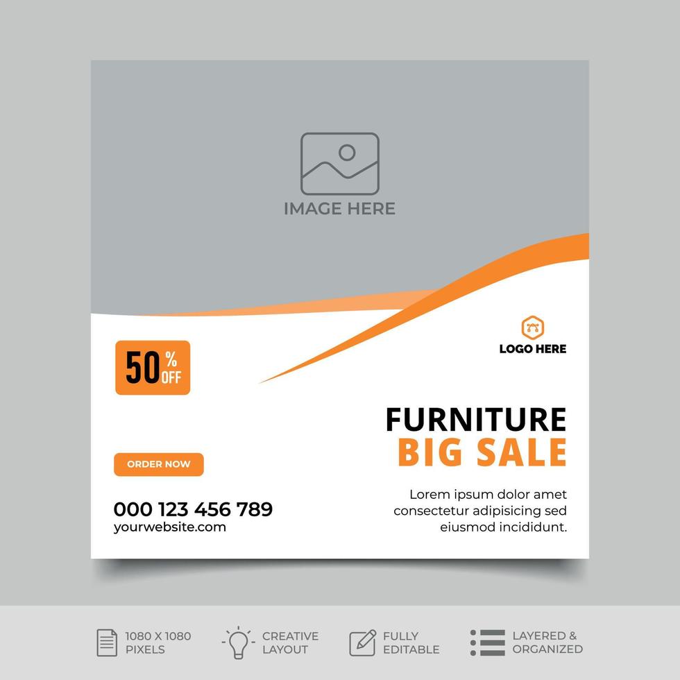 Furniture social media post templates design vector