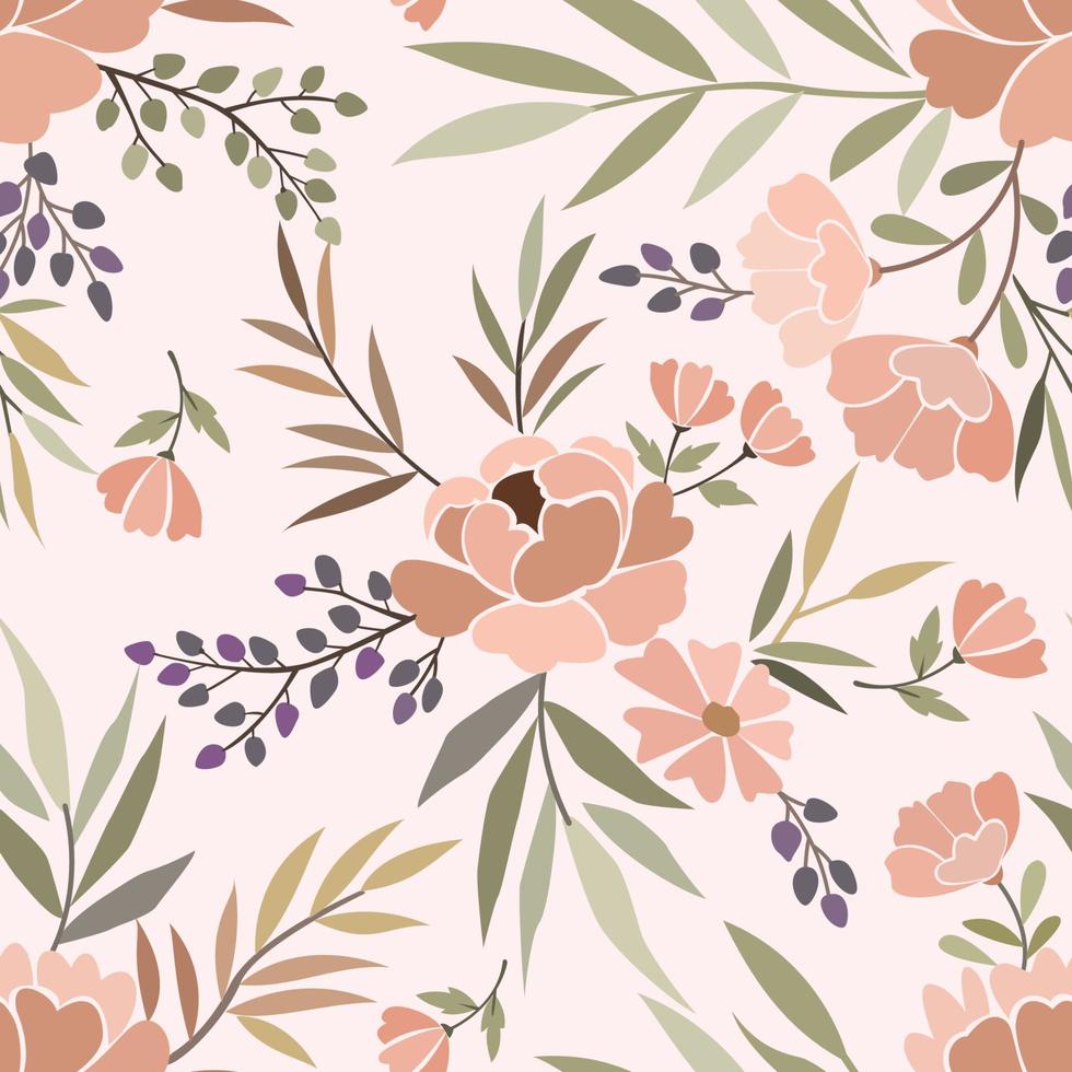 Blooming flowers design in vintage color seamless pattern. vector