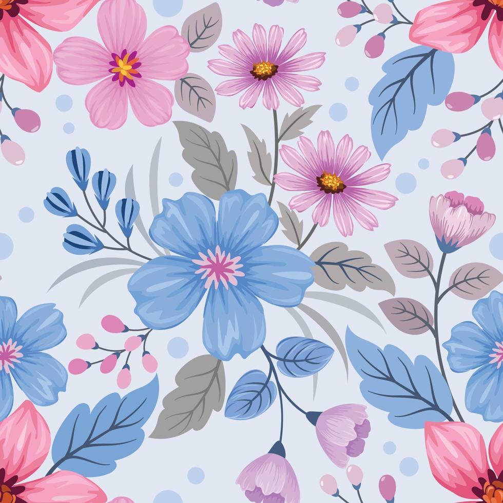 Colorful hand draw flowers design seamless pattern. vector