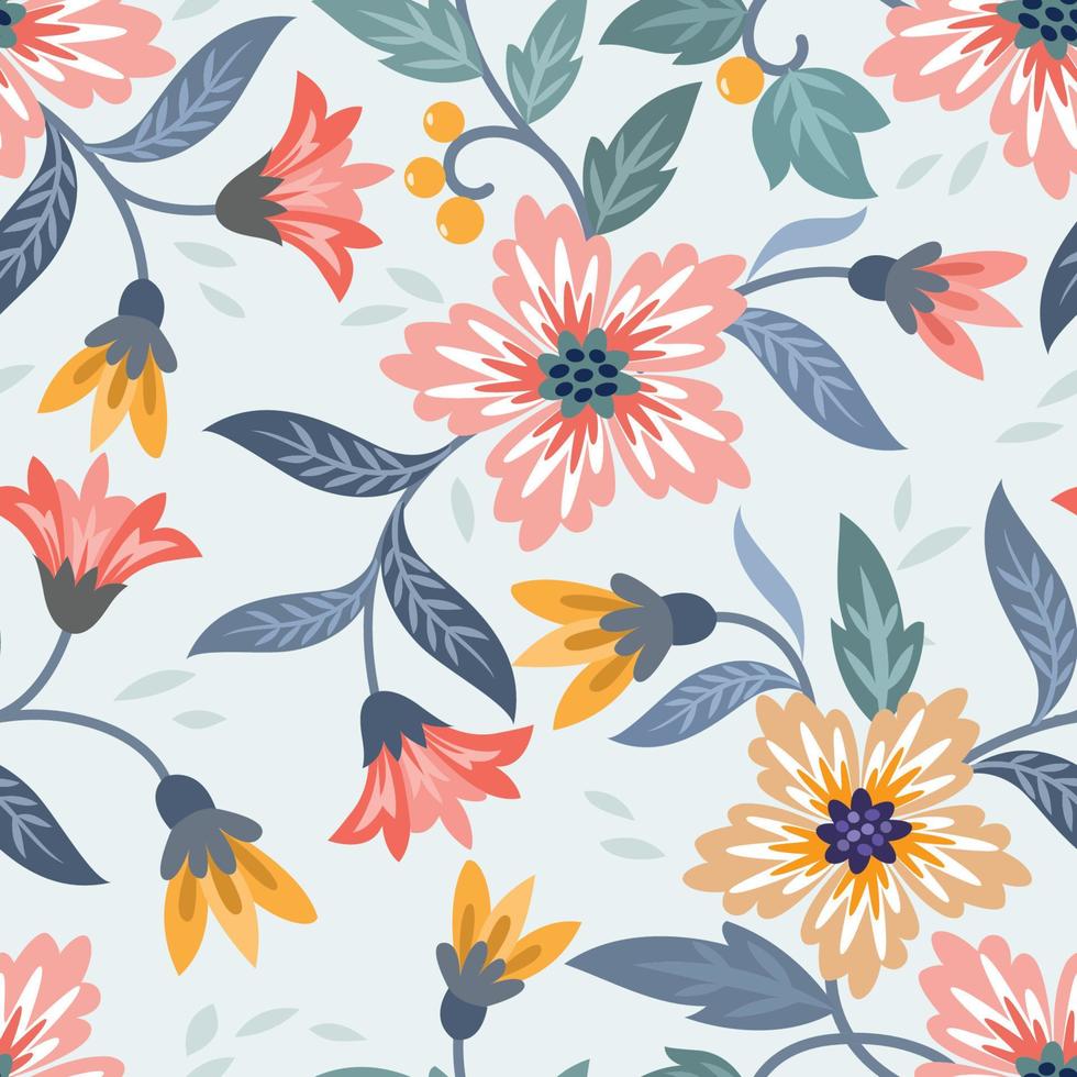 diseño de flores florecientes en patrones sin fisuras de color vintage. vector