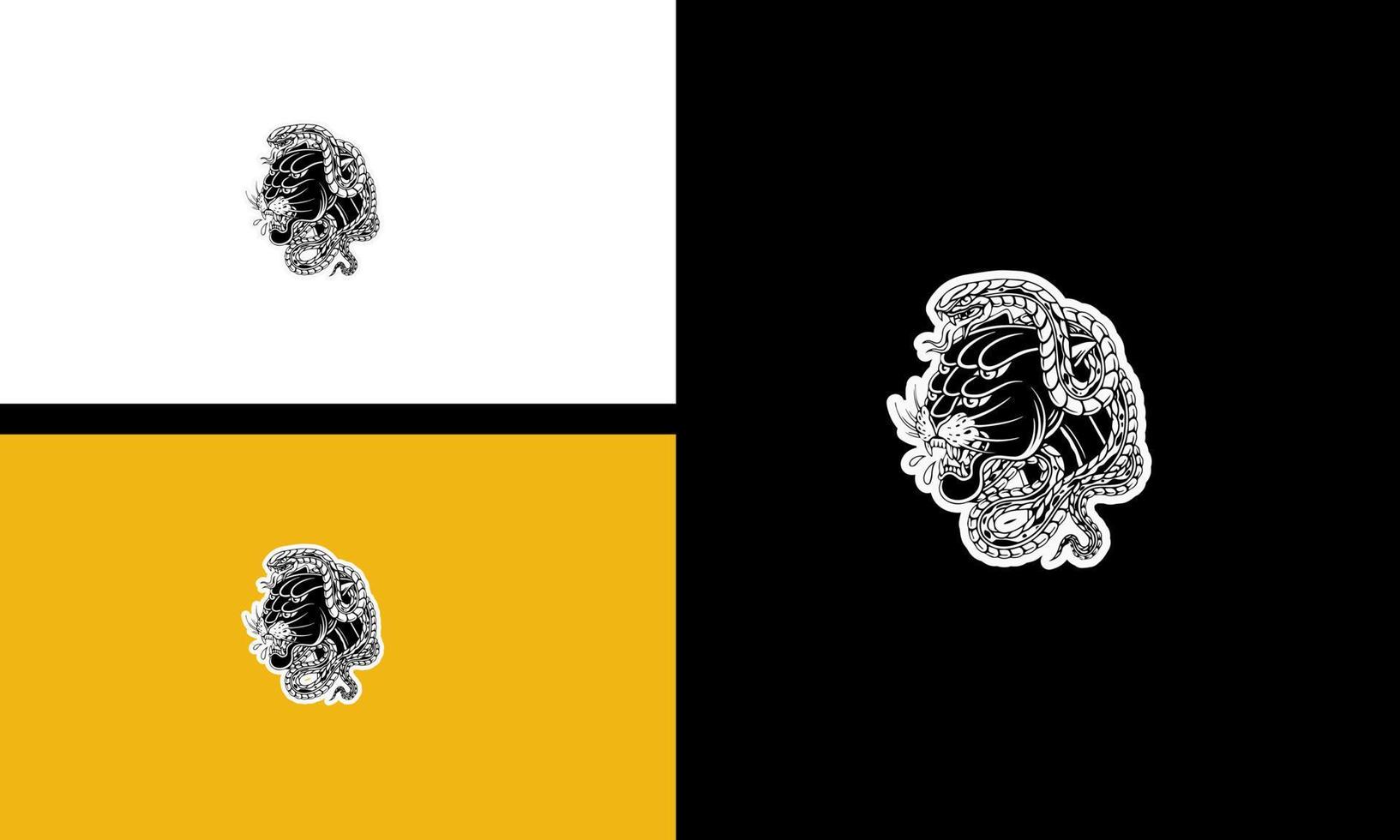 diseño de contorno de vector de cabeza de tigre y serpiente